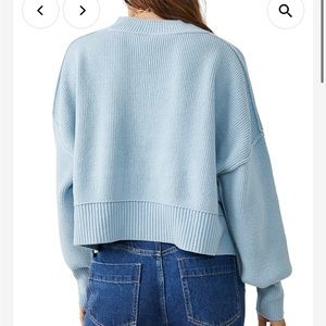 Free People Easy Street Cropped Sweater in Cloud Cruise - light blue , medium